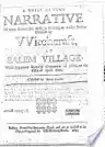 Cover of A Brief and True Narrative of Some Remarkable Passages Relating to Sundry Persons Afflicted by Witchcraft, at Salem Village: Which Happened from the Nineteenth of March, to the Fifth of April, 1692